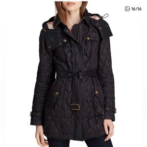 Burberry Black Quilted Belted Trench Coat